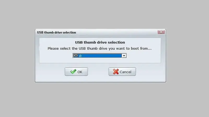 Nhấn Ok tại USB thumb drive selection