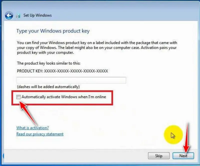 Thiết lập KEY cho Windows 7