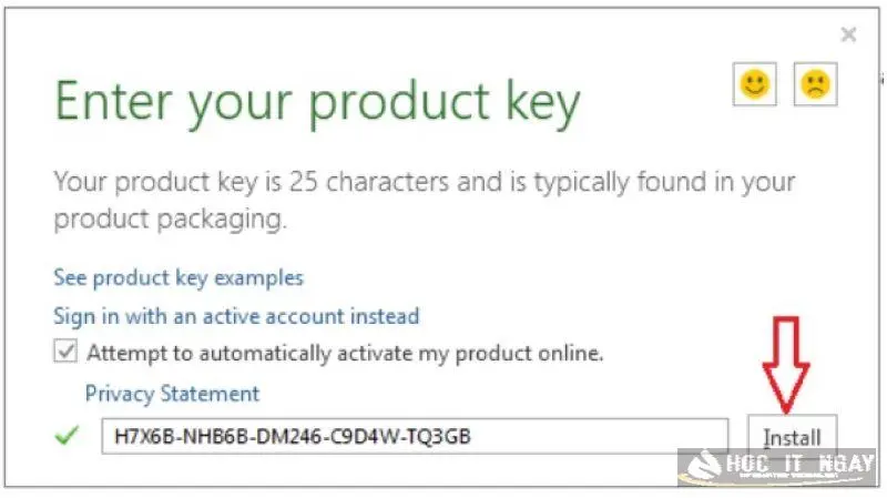 Nhập product key và tiến hành active Office 2013