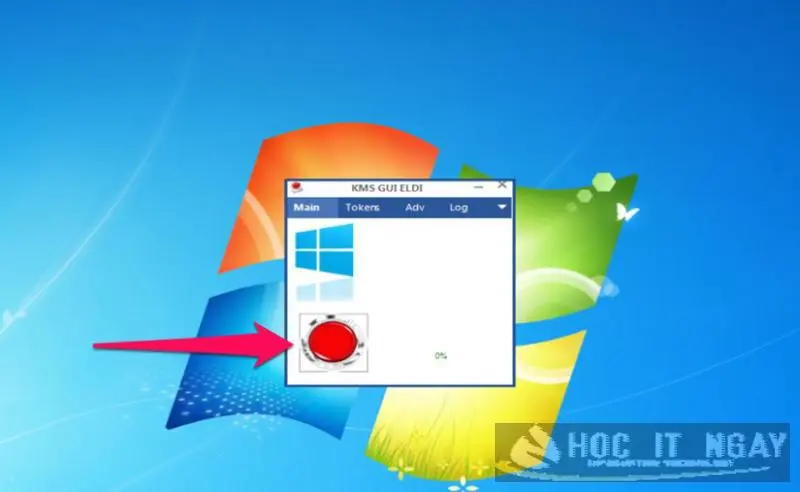 Nhấp vào nút tròn đỏ để tiến hành crack Windows 7