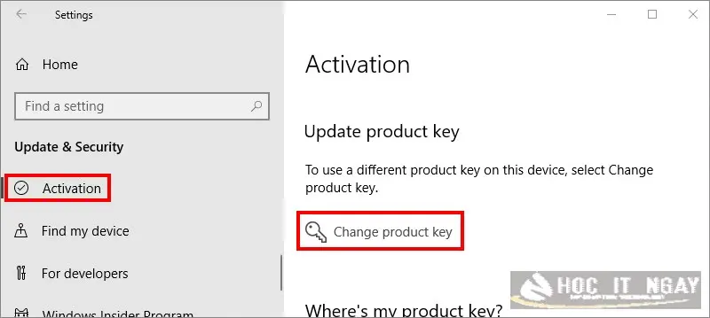 Tại Update product key, Click Change product key