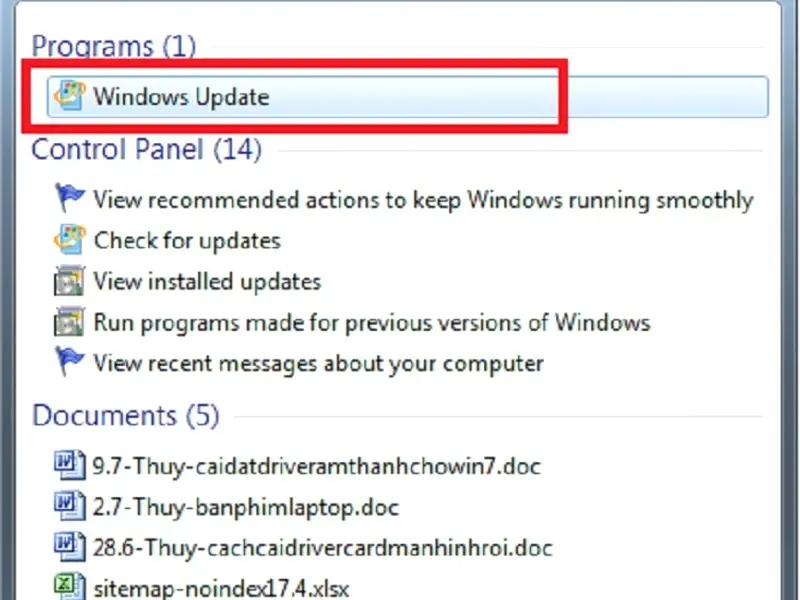 Bạn tìm kiếm và bấm chọn “Windows Update”