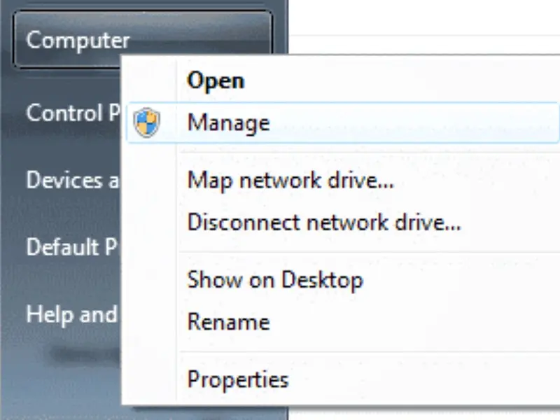 Nhấp chuột phải vào biểu tượng My Computer và chọn Manage