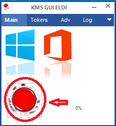 Mở KMSpico và click vào nút đỏ