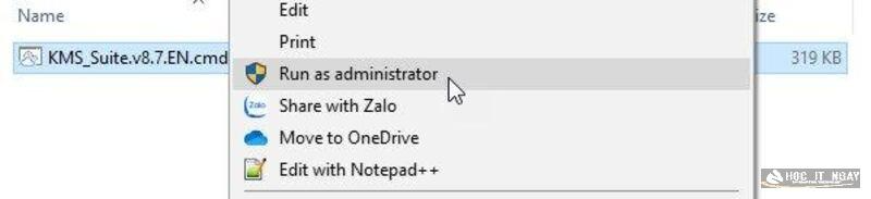Hướng dẫn Active Win 10 1703 32/ 64Bit vĩnh viễn miễn phí 48 Chạy tệp với lệnh Run as Administrator