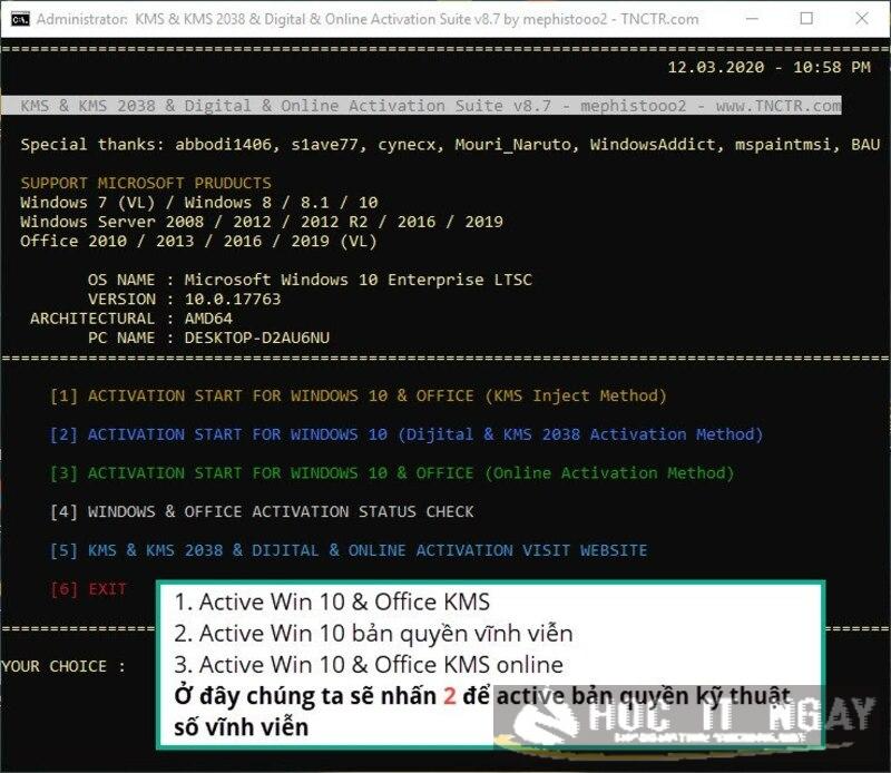 Hướng dẫn Active Win 10 1703 32/ 64Bit vĩnh viễn miễn phí 49 Nhấn phím 2 để active Win 10 1703 vĩnh viễn