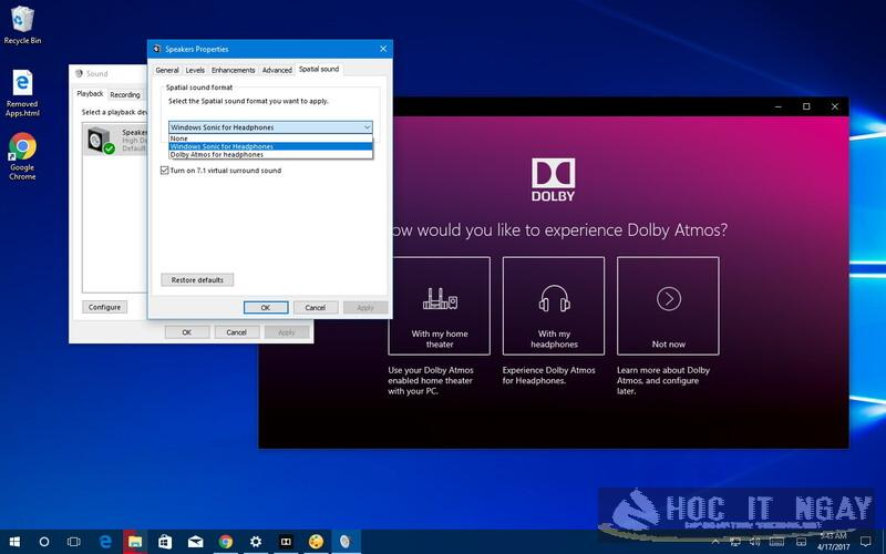 Hướng dẫn Active Win 10 1703 32/ 64Bit vĩnh viễn miễn phí 62 Không gian âm thanh Dolby Atmos siêu sống động
