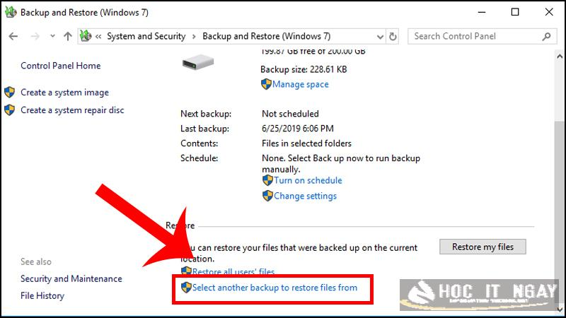 Nhấn lệnh Select another Backup… 
