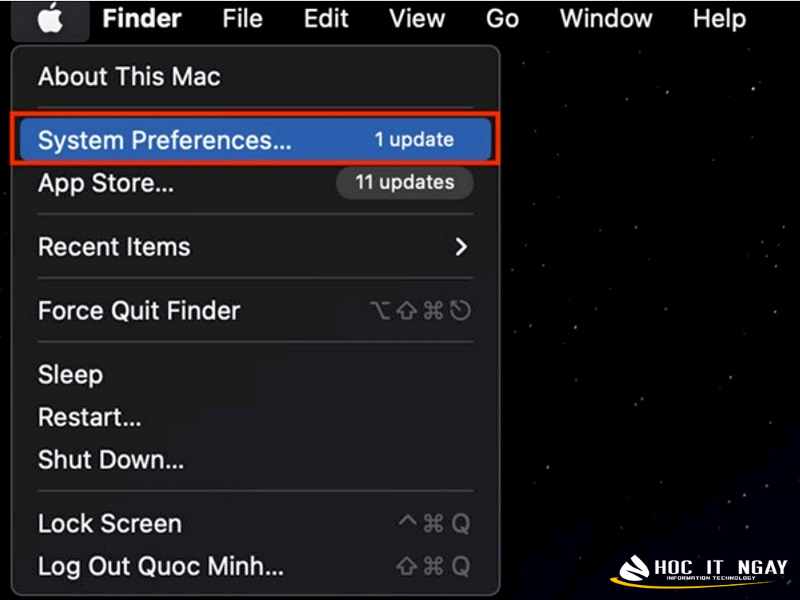 Ở góc bên trái màn hình bạn hãy nhấn vào biểu tượng Apple và chọn System Preferences