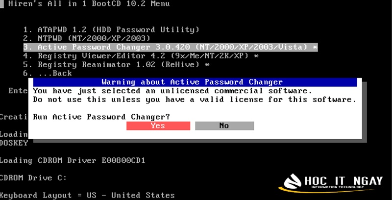 Chọn Active Password Changer 3.0.420 và Enter