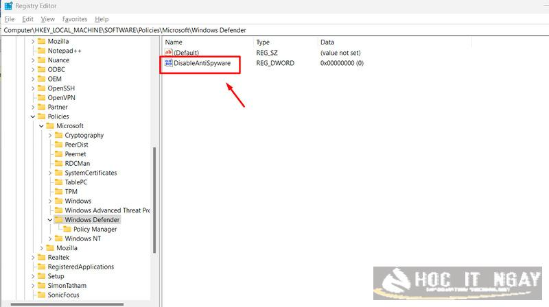 Cách bật/ tắt phần mềm diệt virus win 7 nhanh chóng, hiệu quả 37 Đổi tên thành DisableAntiSpyware