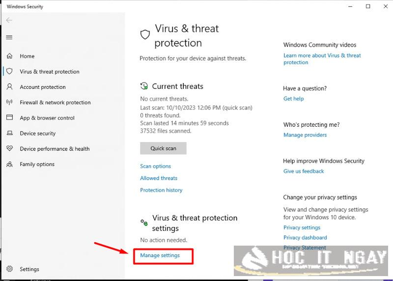 Cách bật/ tắt phần mềm diệt virus win 7 nhanh chóng, hiệu quả 41 Vào lệnh Virus & Threat protection settings