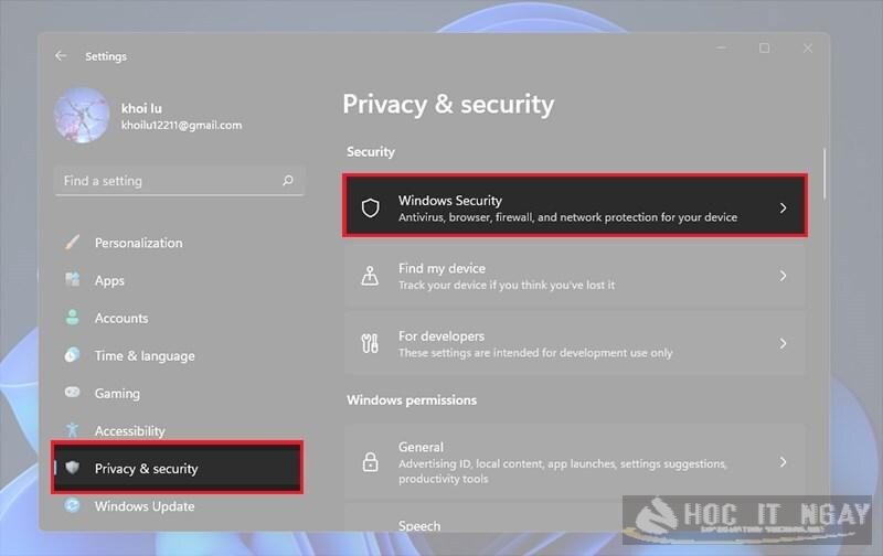 Nhấn chọn Windows Security
