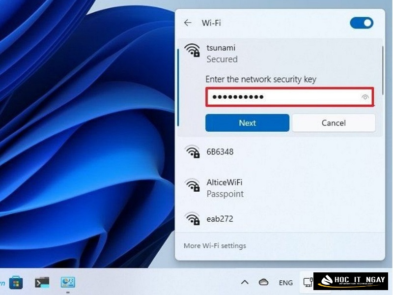 Hướng dẫn bật wifi Laptop trên Win 10 và 11 nhanh chóng 35 Cuối cùng nhập mật khẩu wifi và bấm Next