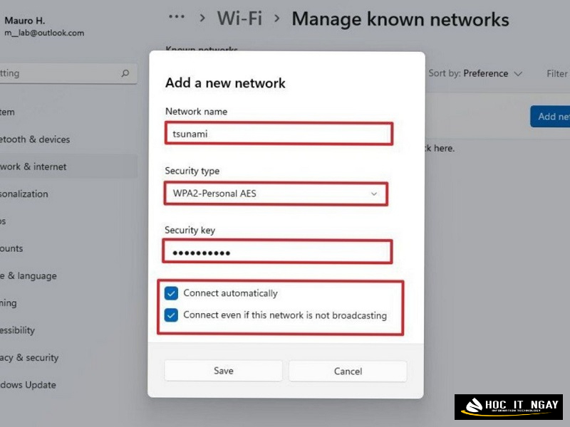 Hướng dẫn bật wifi Laptop trên Win 10 và 11 nhanh chóng 39 Chọn tên mạng wifi cần kết nối. Sau đó nhập mật khẩu và nhấn Save là hoàn thành
