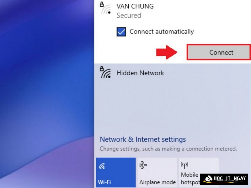 Hướng dẫn bật wifi Laptop trên Win 10 và 11 nhanh chóng 23 Chọn tên wifi muốn kết nối và ấn Connect rồi nhập mật khẩu