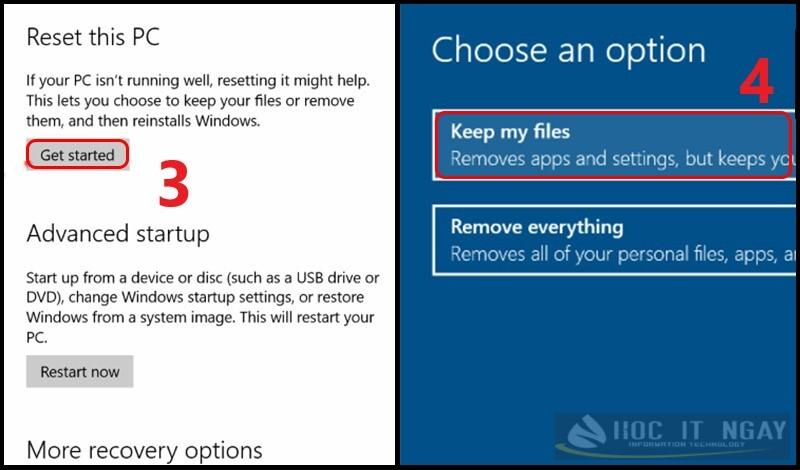 Cách reset máy tính win 10 về trạng thái ban đầu hiệu quả 25 Chọn Get Started và nhấn Keep my files
