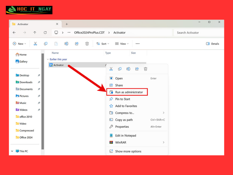 Download Office 2024 và hướng dẫn cài đặt chi tiết 18 Bạn click chuột phải vào Activator.exe, chọn Run as administrator.