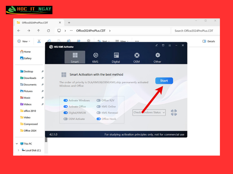 Download Office 2024 và hướng dẫn cài đặt chi tiết 20 Bạn nhấn Start tại giao diện HEU KMS Activator