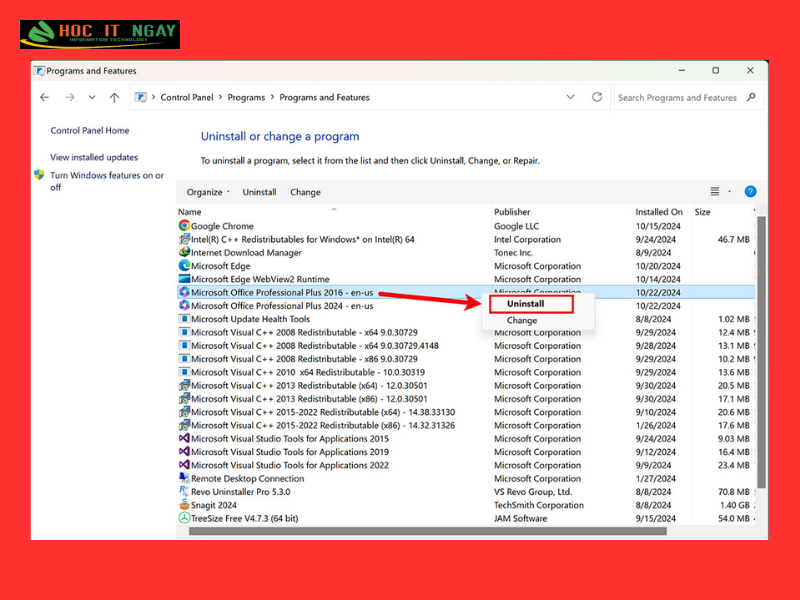 Download Office 2024 và hướng dẫn cài đặt chi tiết 22 Bạn gỡ cài đặt Office 2016 trong Control Panel